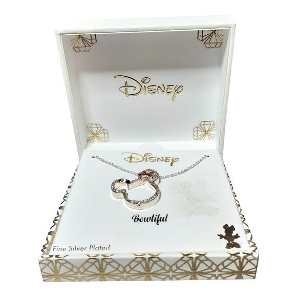 NWT Disney Two-Tone Fine Silver-Plated "Bowtiful" Minnie Mouse Pendant Necklace - Picture 4 of 5